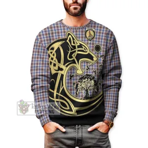 Boswell Tartan Sweatshirt with Family Crest Celtic Wolf Style