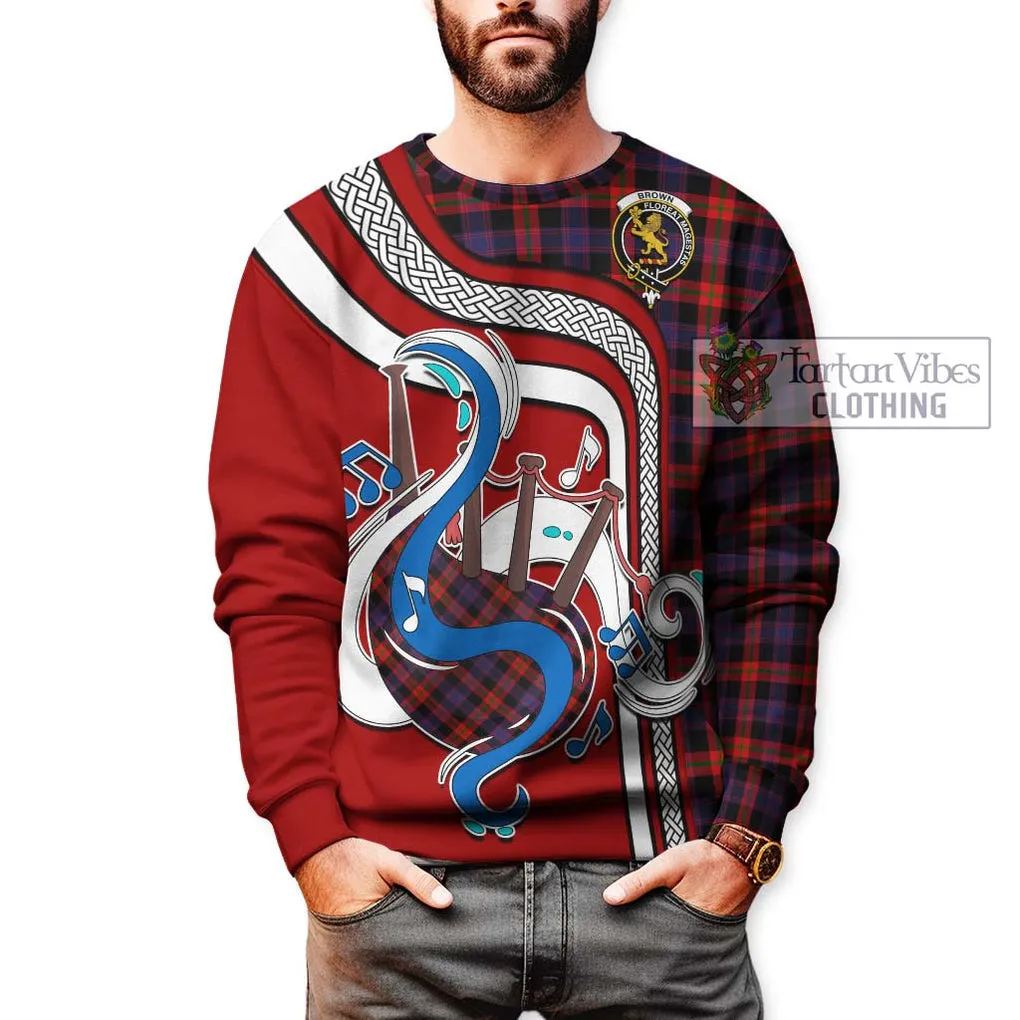 Brown (Broun) Tartan Sweatshirt with Epic Bagpipe Style