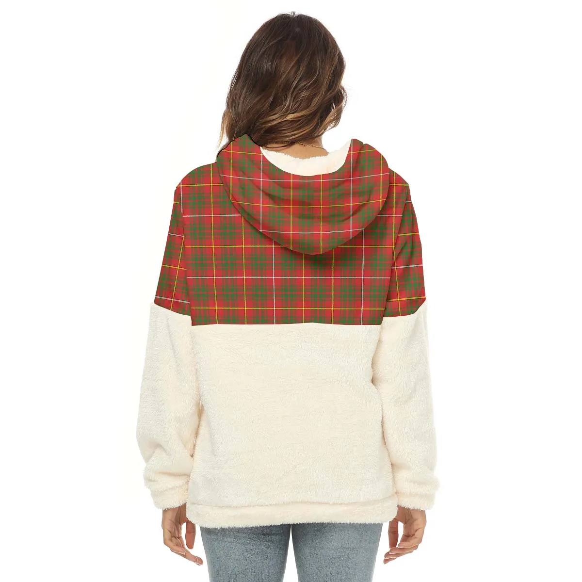 Bruce County Canada Tartan Women's Borg Fleece Hoodie With Half Zip