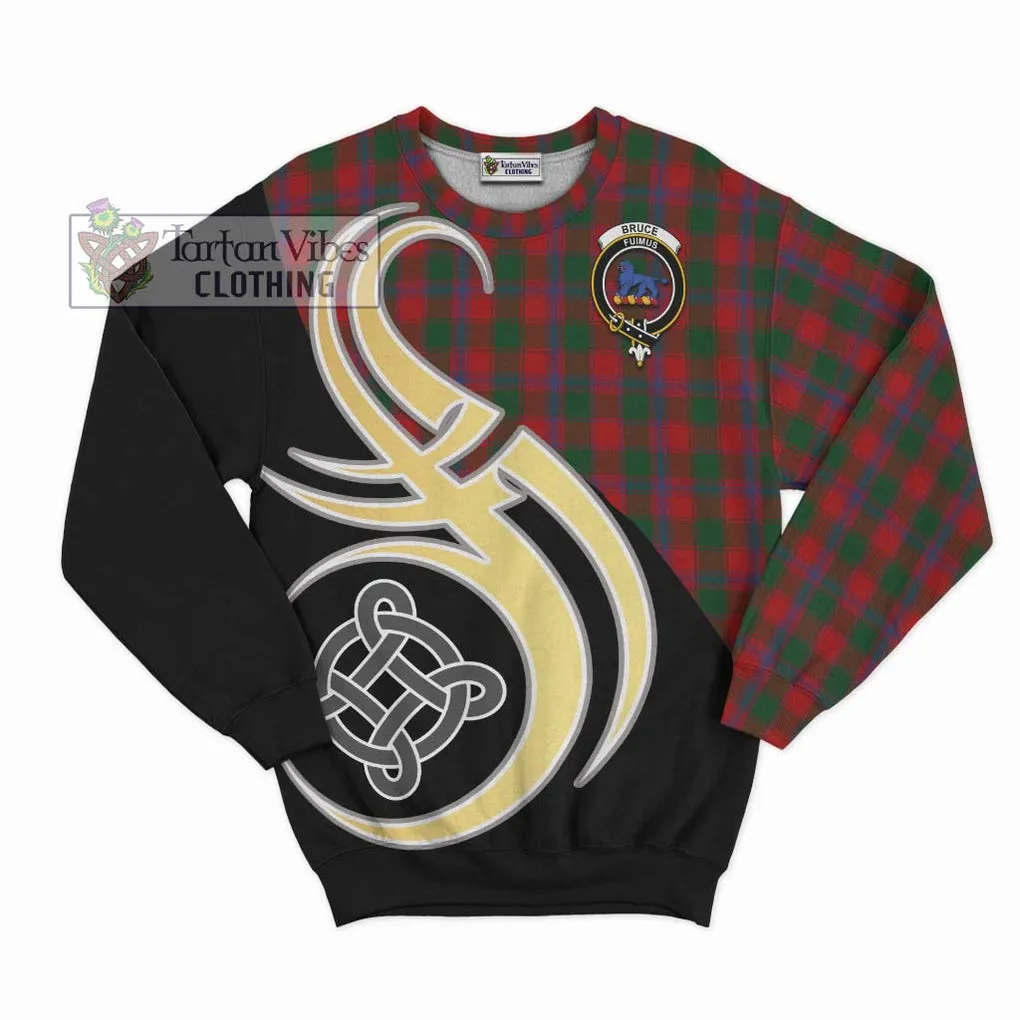 Bruce Old Tartan Sweatshirt with Family Crest and Celtic Symbol Style