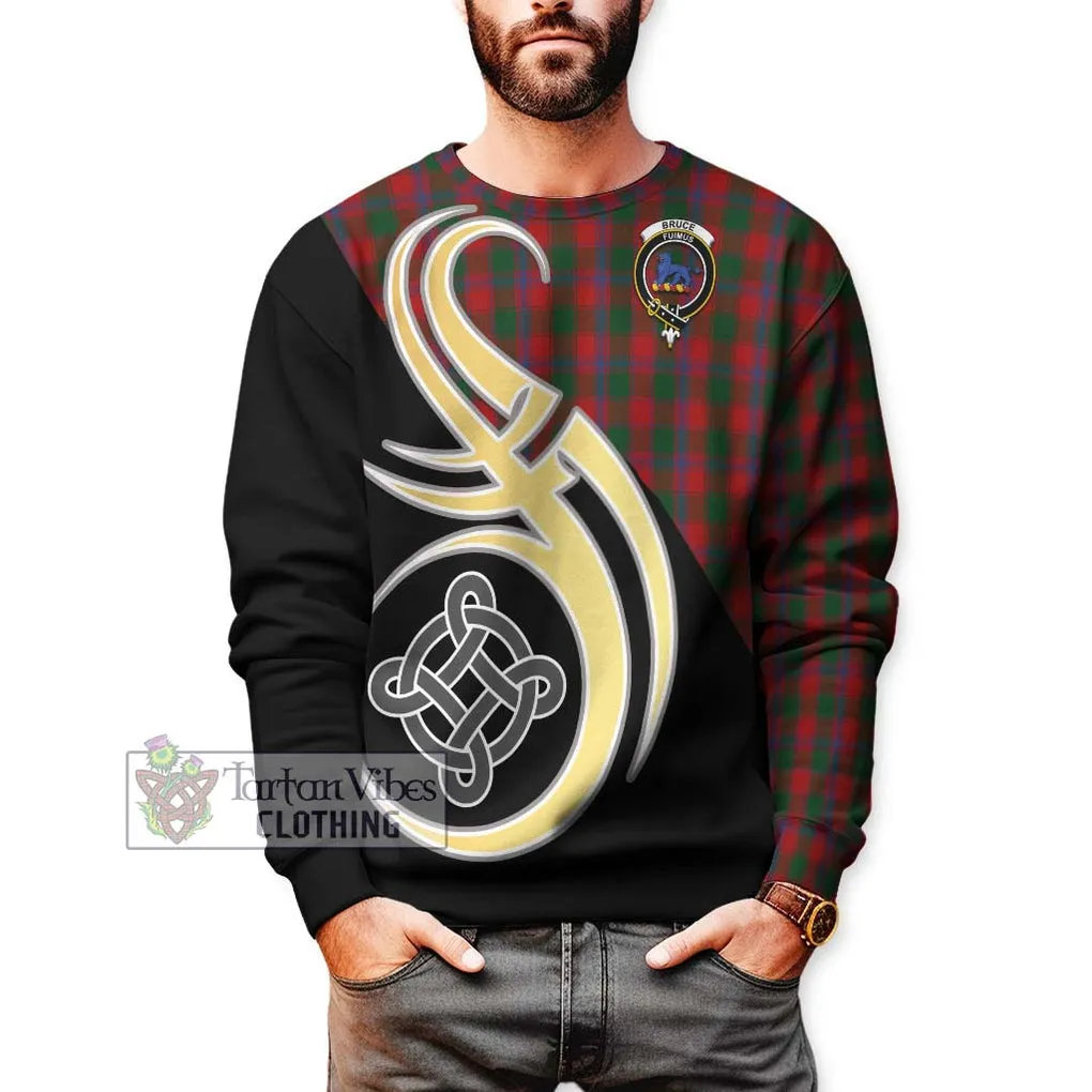 Bruce Old Tartan Sweatshirt with Family Crest and Celtic Symbol Style