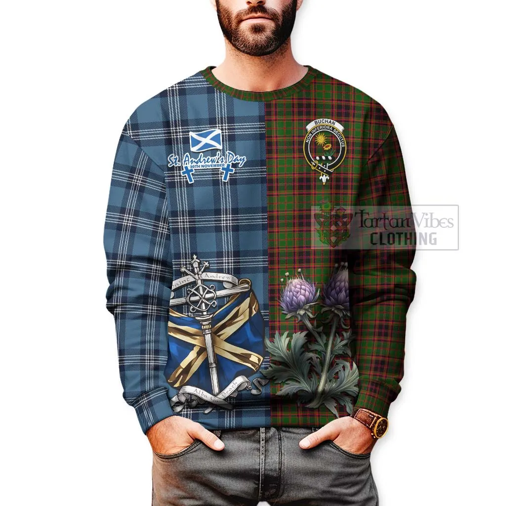 Buchan Tartan Sweatshirt Happy St. Andrew's Day Half Tartan Style