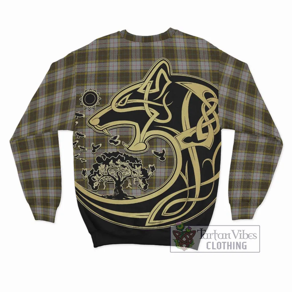 Buchanan Dress Tartan Sweatshirt with Family Crest Celtic Wolf Style