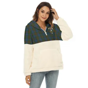 Buchanan Hunting Tartan Women's Borg Fleece Hoodie With Half Zip with Family Crest