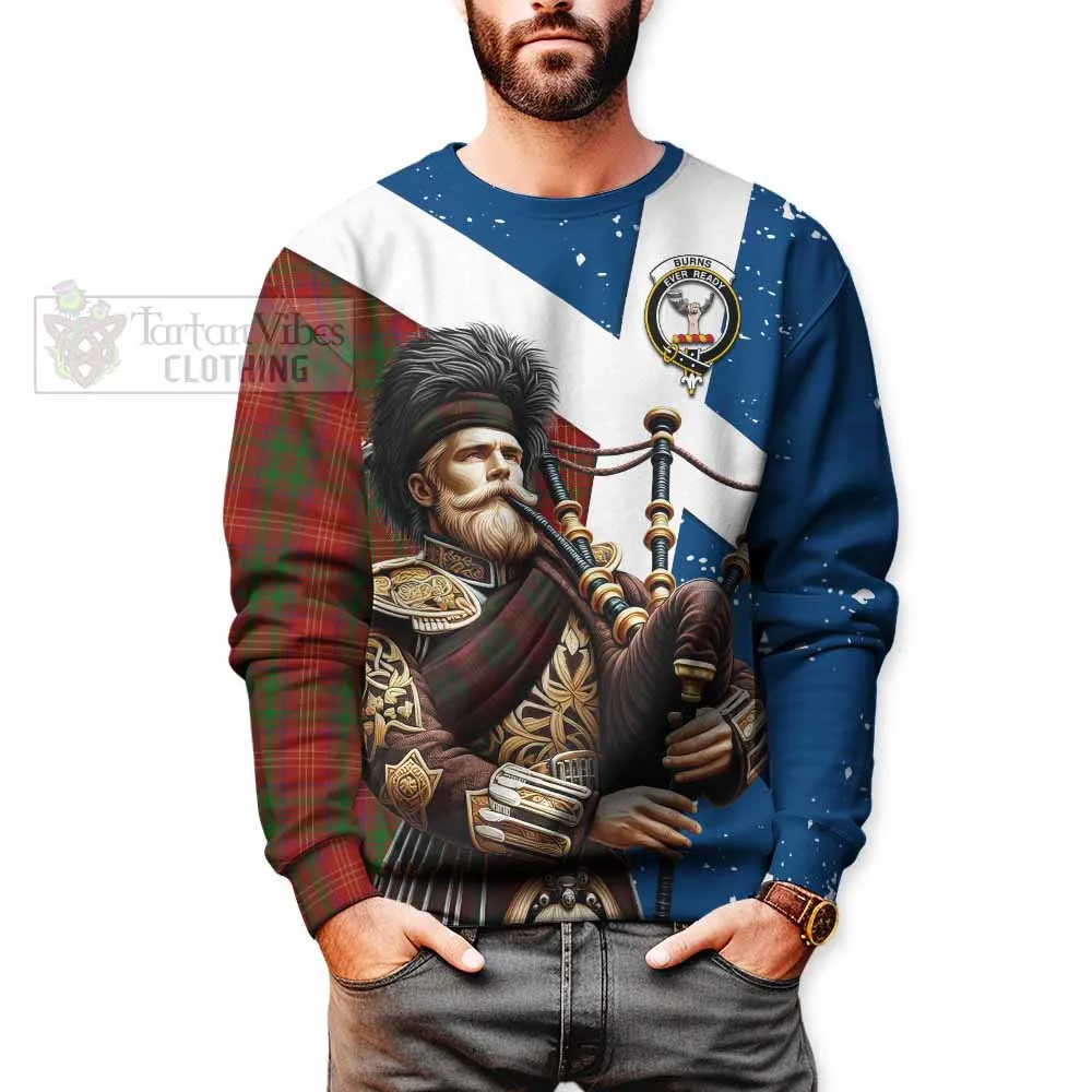 Burns Tartan Sweatshirt with Family Crest Scottish Bagpiper Vibes