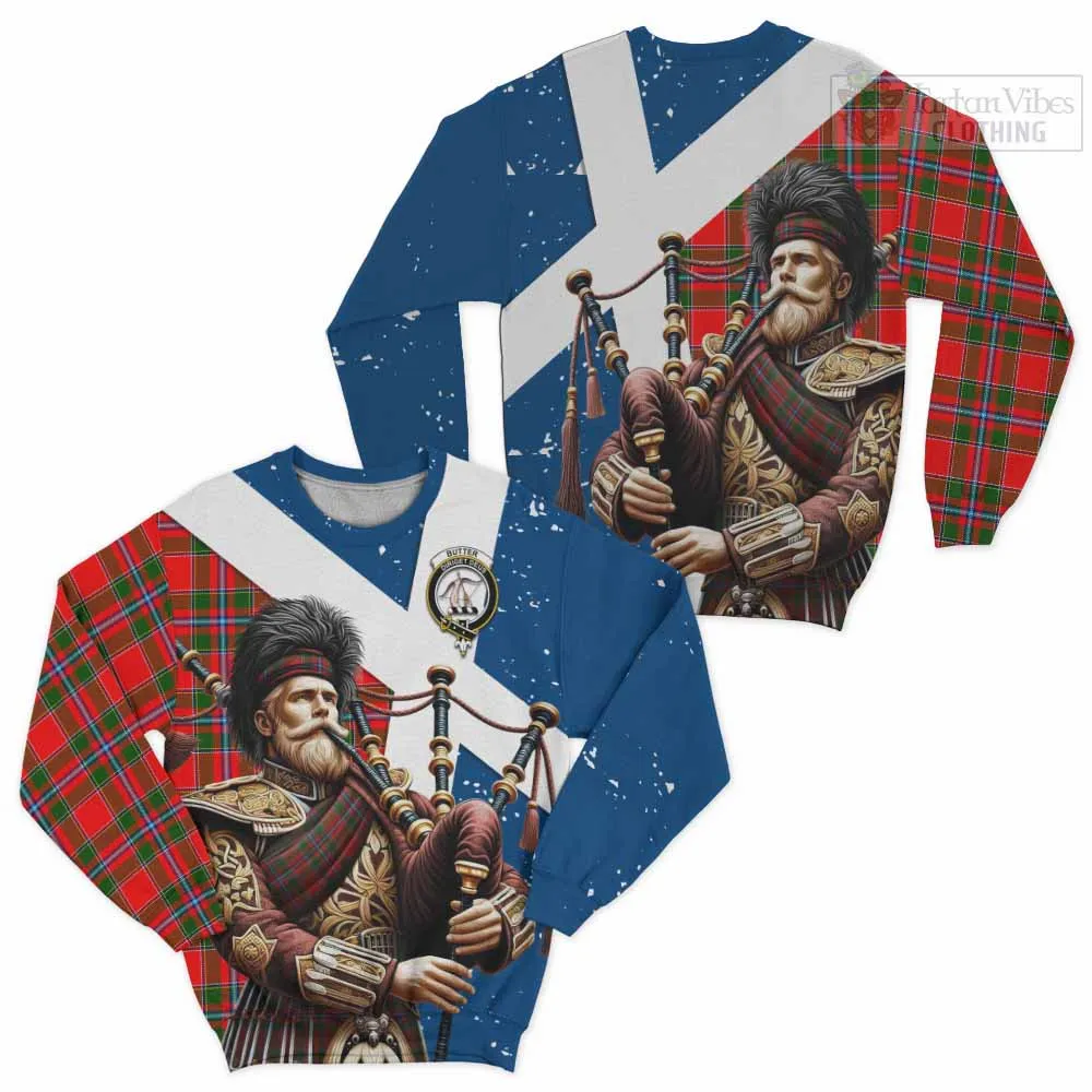 Butter Tartan Sweatshirt with Family Crest Scottish Bagpiper Vibes