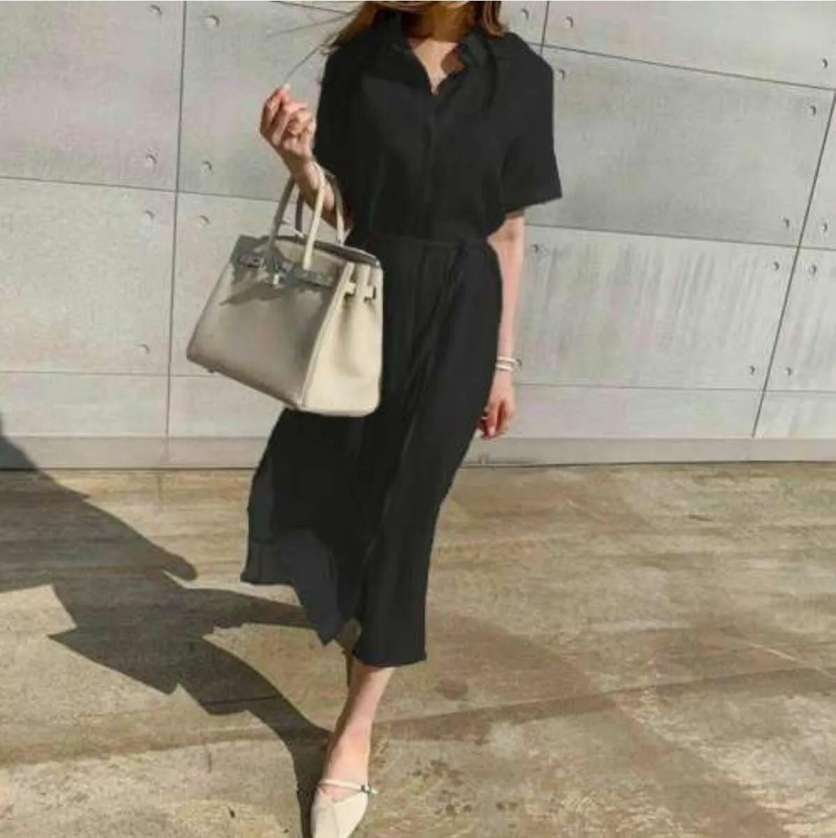 deanwangkt Korean Style Simple Loose Lace-up Waist-Tight Single-Breasted Short Sleeve Linen Shirt Dress Women's Clothing