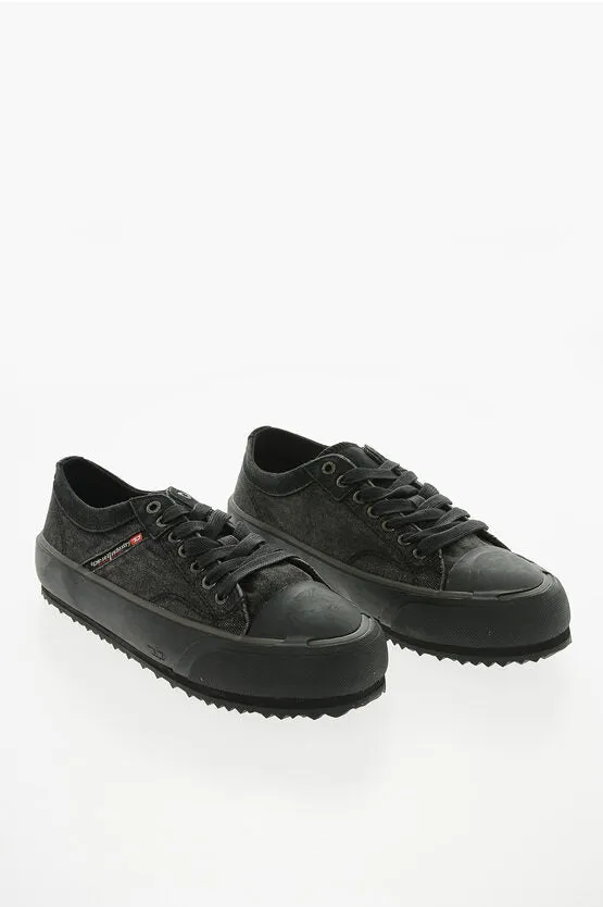 Diesel Denim and Suede S-PRINCIPIA Low-Top Sneakers with Platform