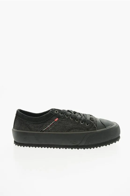 Diesel Denim and Suede S-PRINCIPIA Low-Top Sneakers with Platform