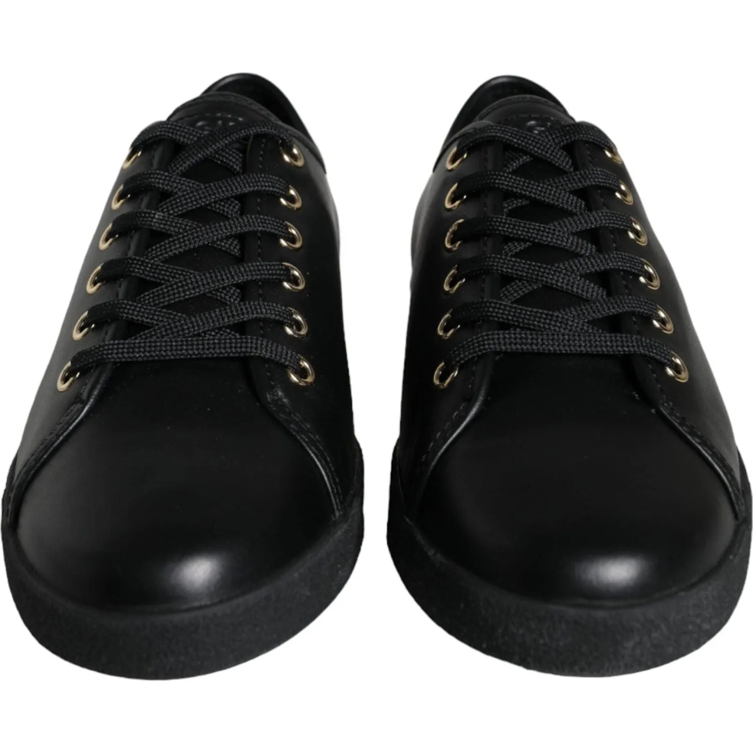 Dolce & Gabbana Black Gold Leather Classic Sneakers Shoes