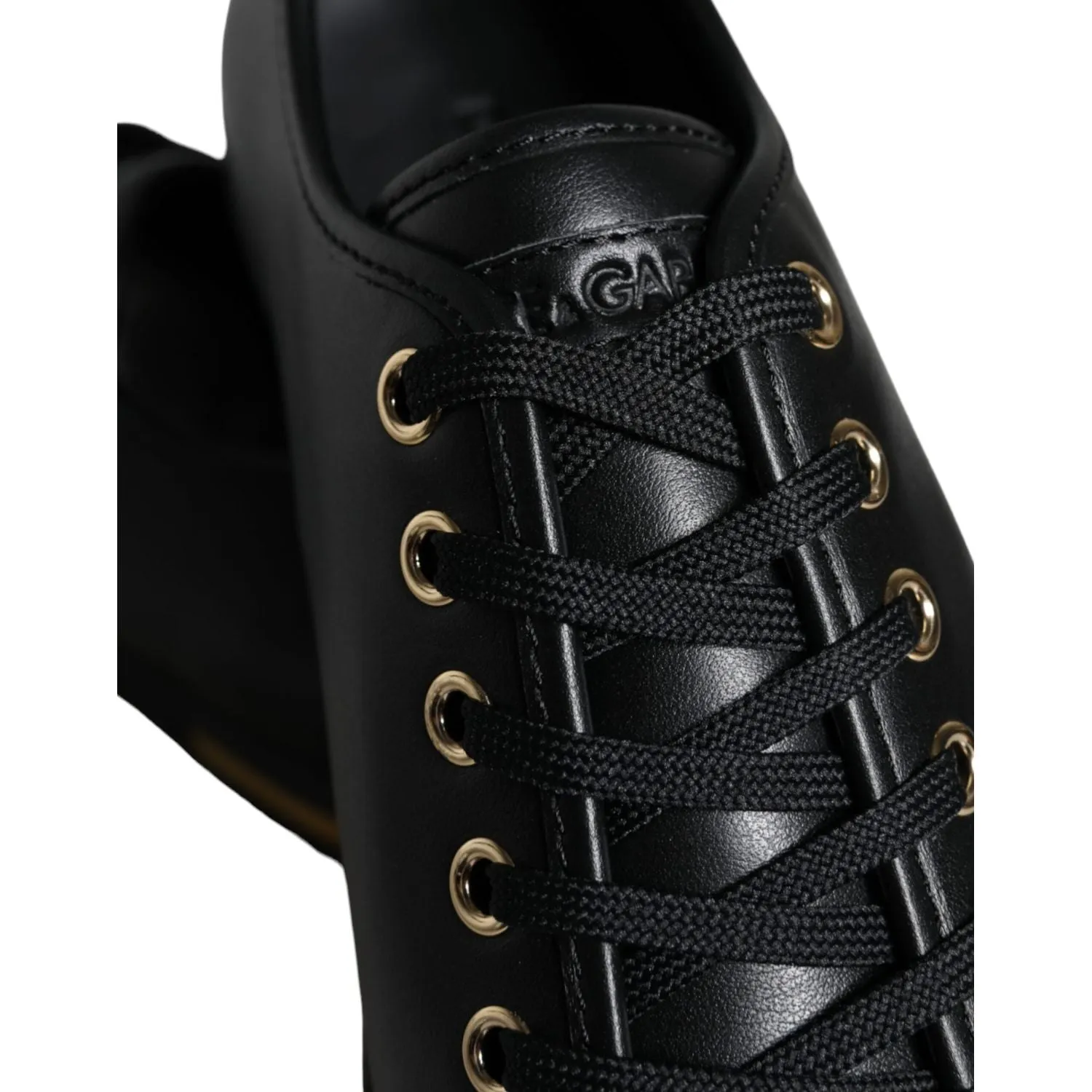 Dolce & Gabbana Black Gold Leather Classic Sneakers Shoes