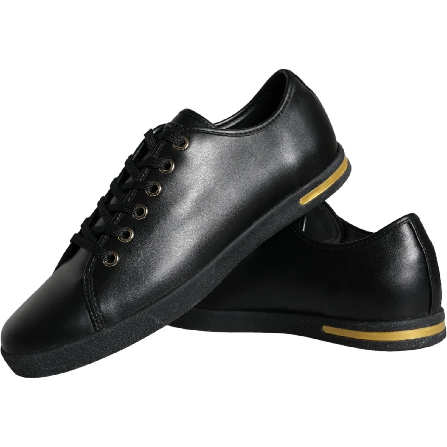 Dolce & Gabbana Black Gold Leather Classic Sneakers Shoes