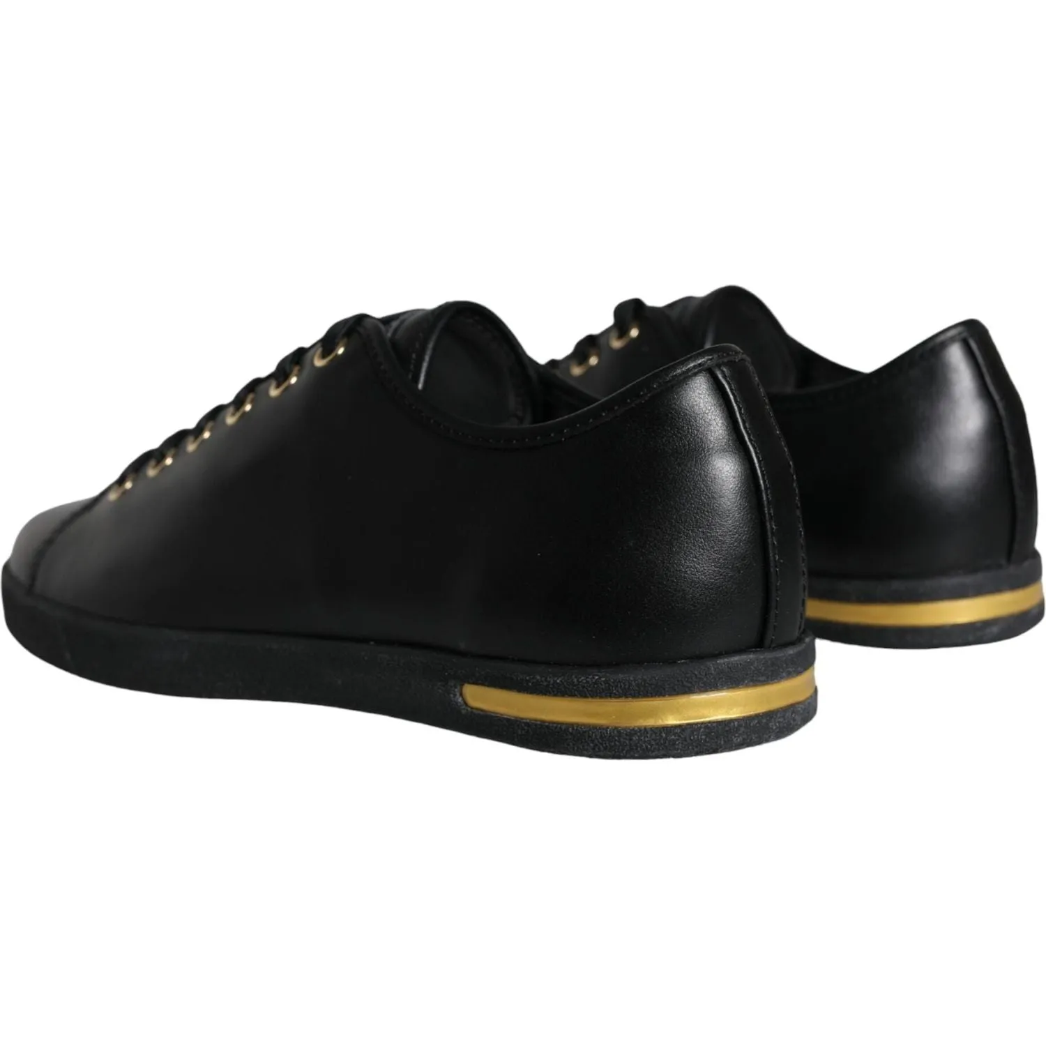 Dolce & Gabbana Black Gold Leather Classic Sneakers Shoes