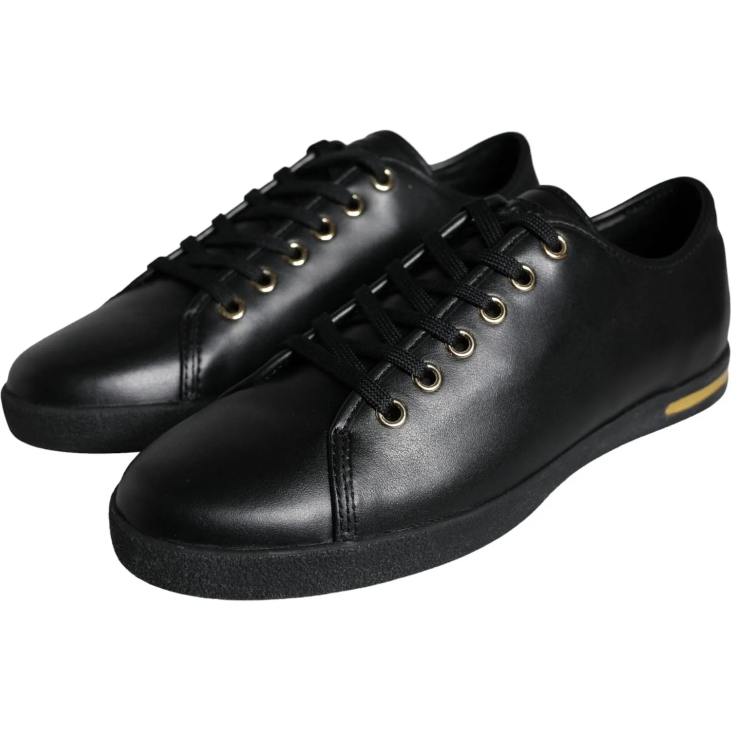 Dolce & Gabbana Black Gold Leather Classic Sneakers Shoes