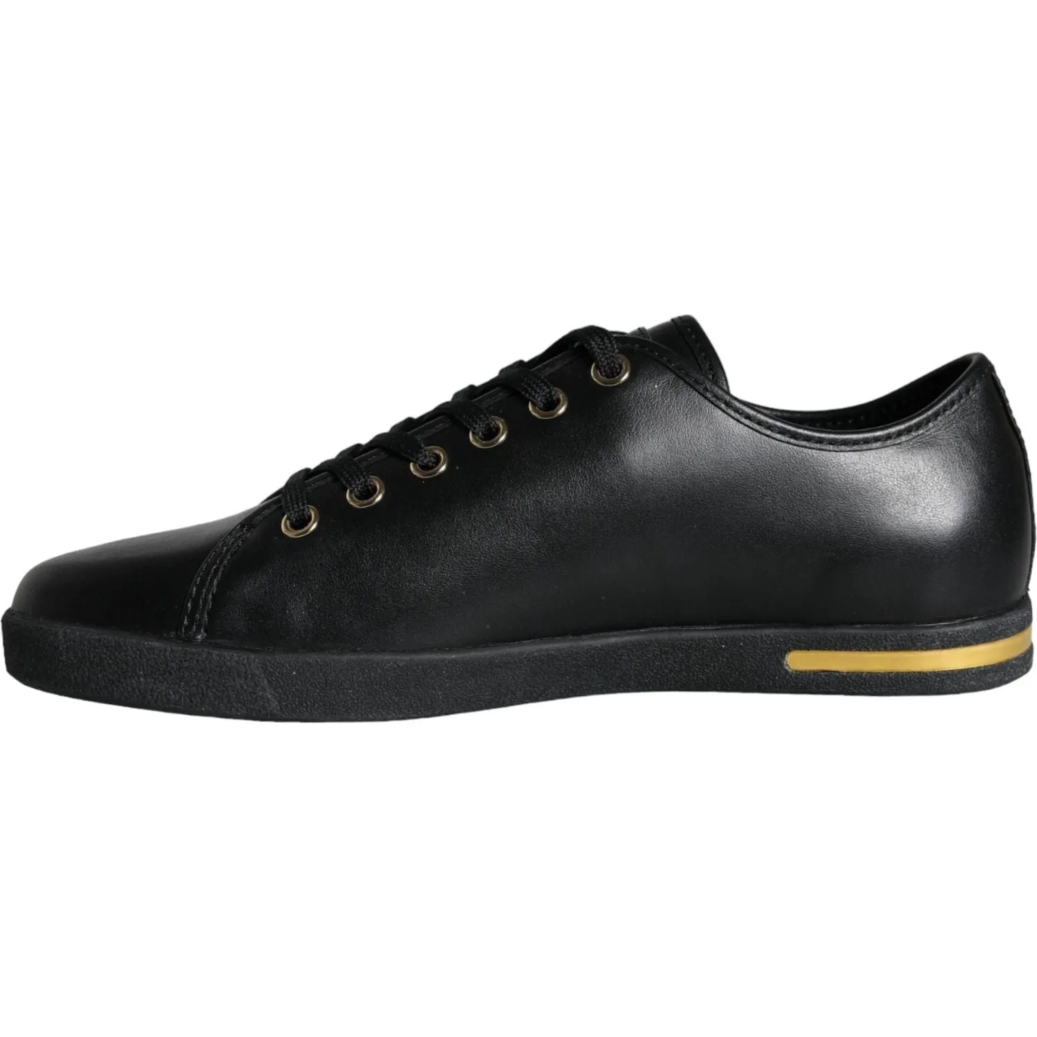 Dolce & Gabbana Black Gold Leather Classic Sneakers Shoes