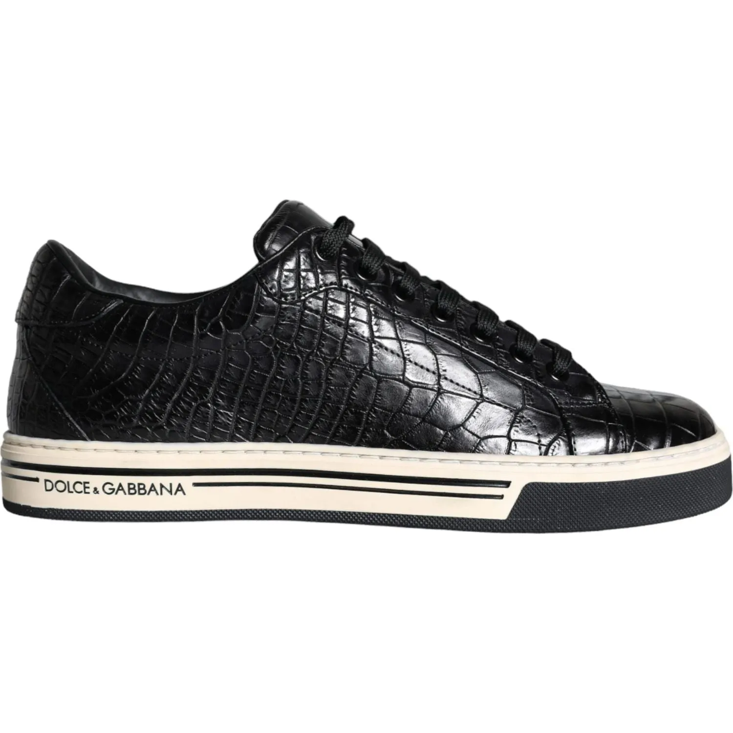 Dolce & Gabbana Black Leather Men Low Top Sneakers Shoes