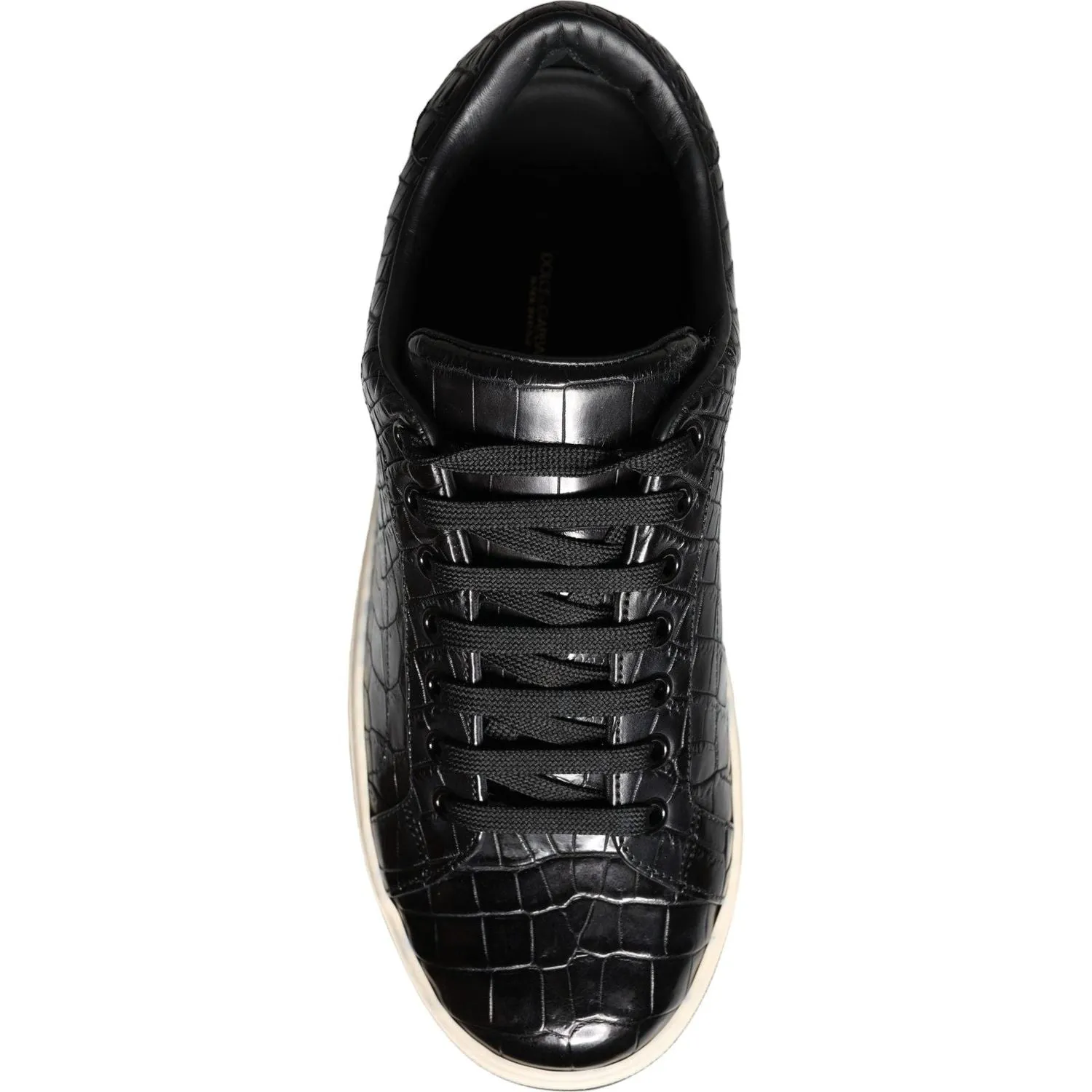 Dolce & Gabbana Black Leather Men Low Top Sneakers Shoes