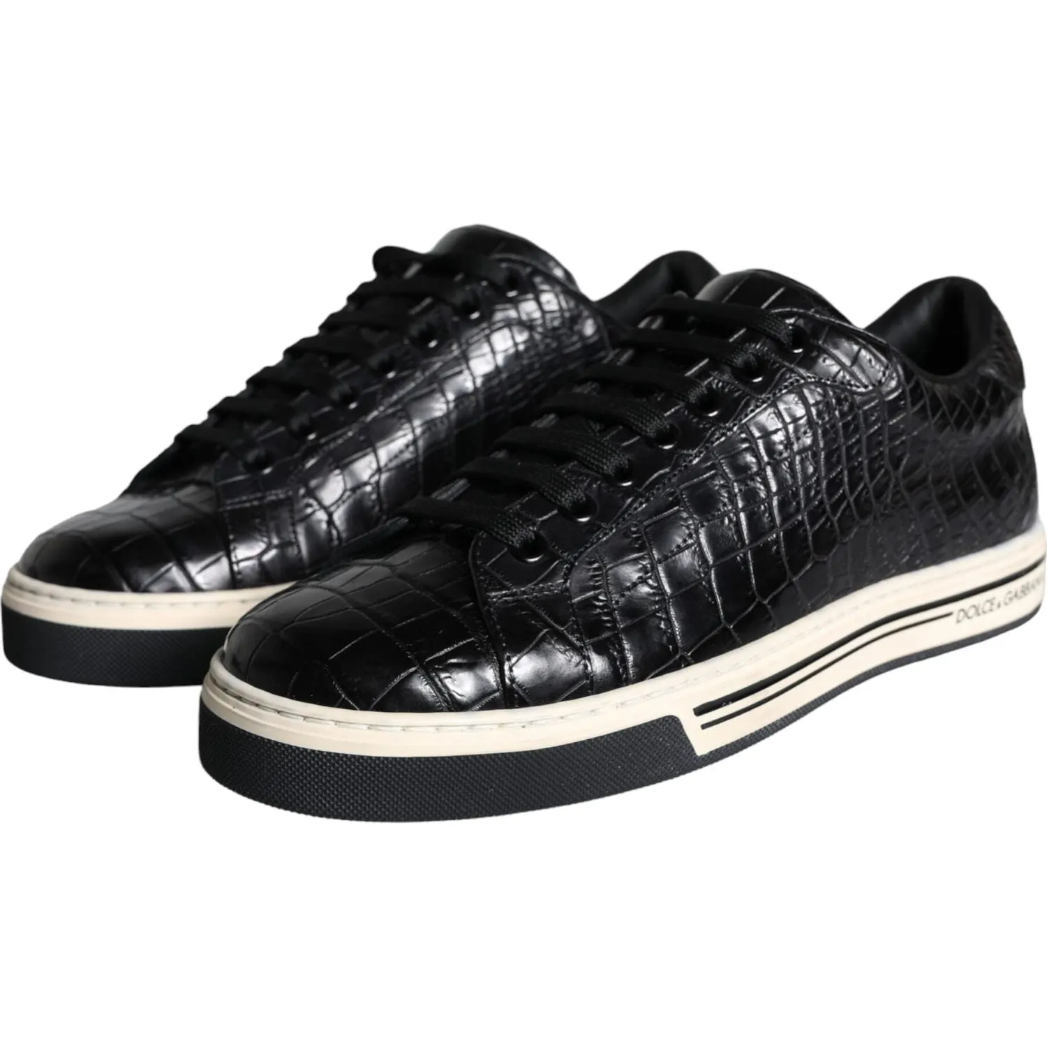 Dolce & Gabbana Black Leather Men Low Top Sneakers Shoes