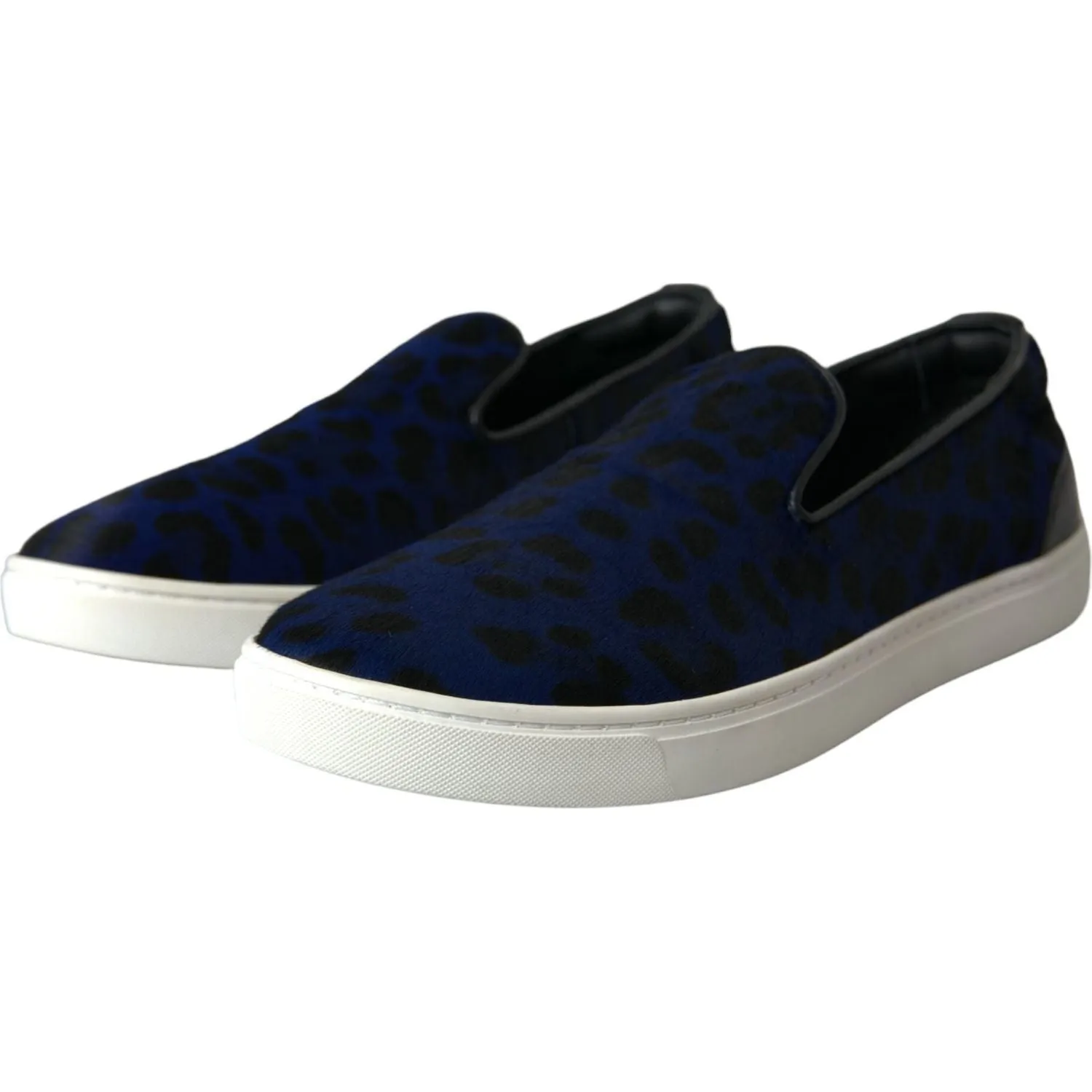 Dolce & Gabbana Blue Calfskin Hair Leopard Sneakers Shoes