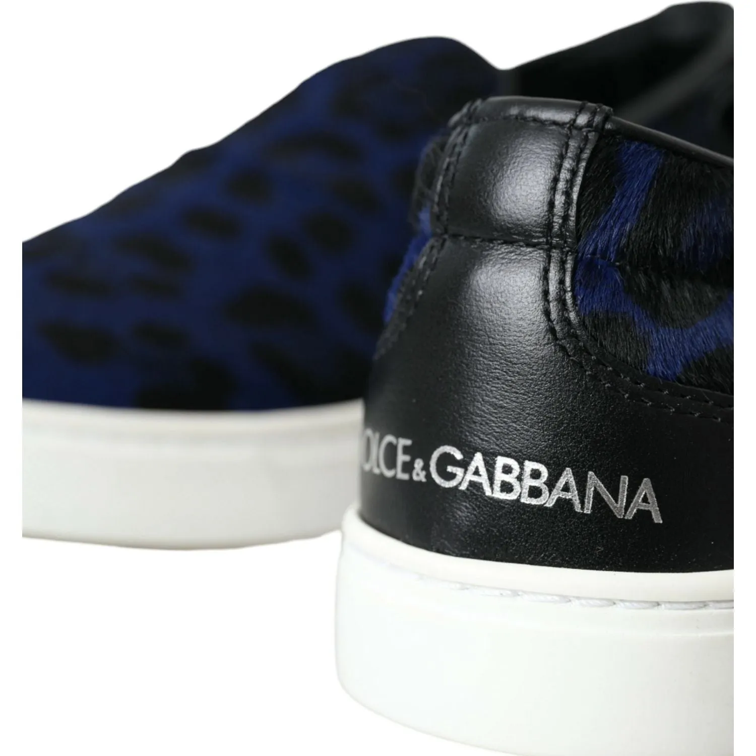 Dolce & Gabbana Blue Calfskin Hair Leopard Sneakers Shoes