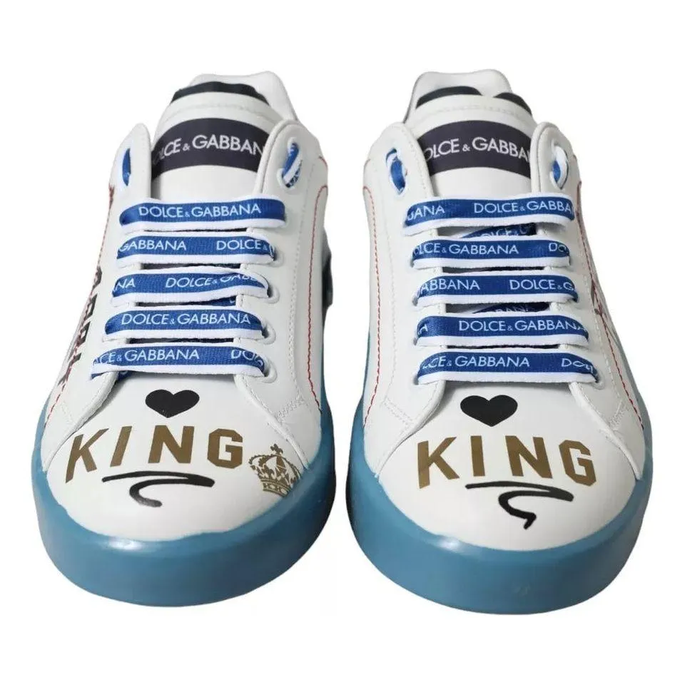 Dolce & Gabbana Blue White Printed Portofino Melt Sneakers Shoes