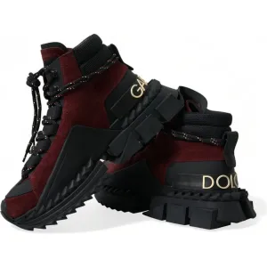 Dolce & Gabbana Burgundy Leather High Top Sneakers