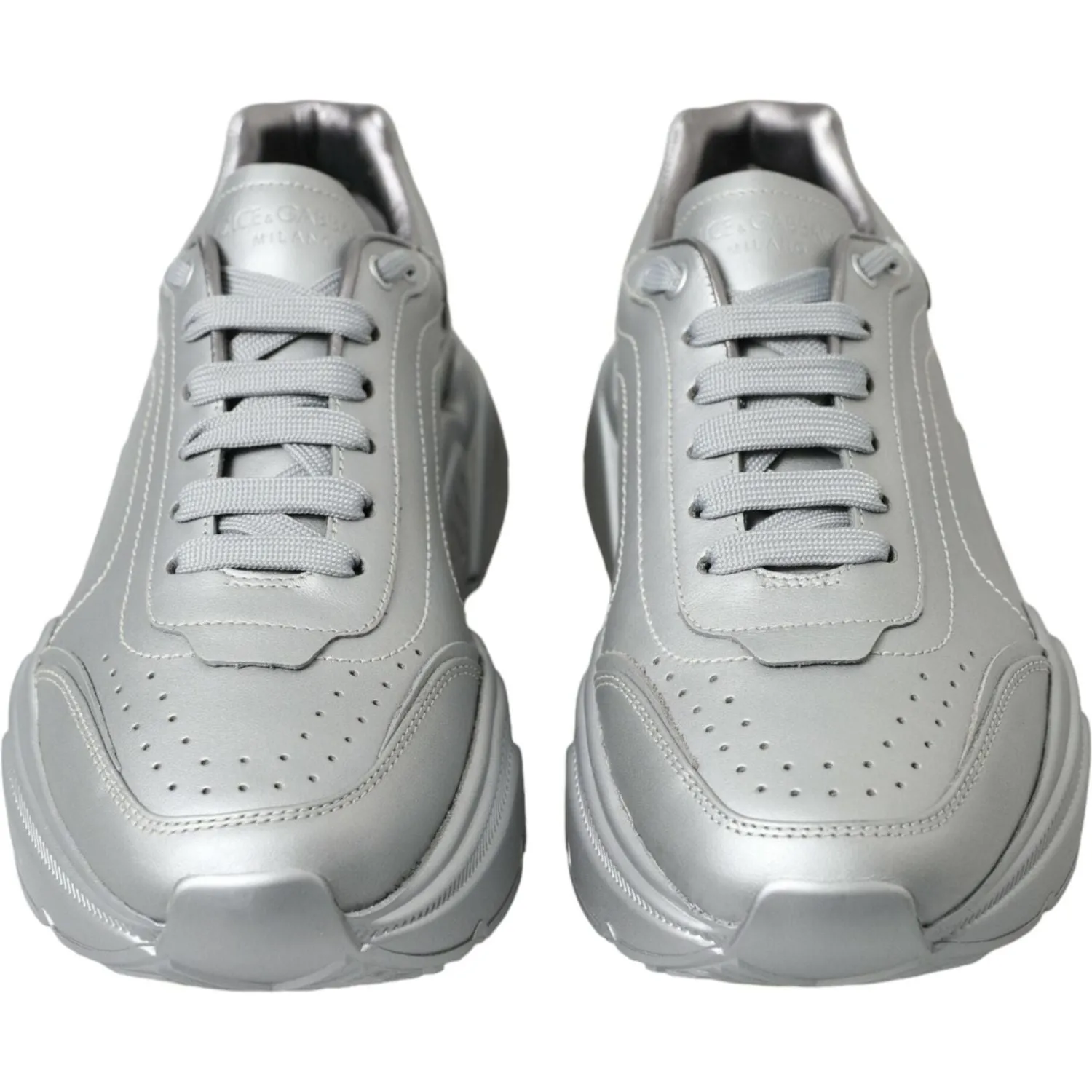 Dolce & Gabbana Elegant Silver Calfskin Leather Sneakers