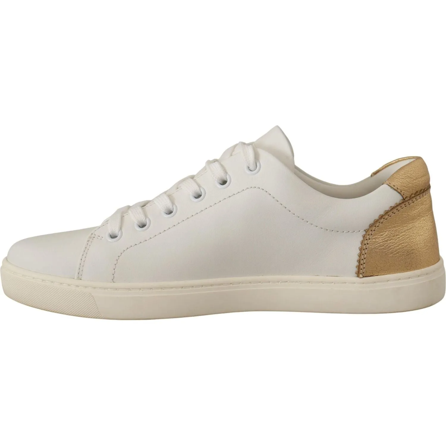 Dolce & Gabbana Elegant White Leather Sneakers with Gold Accents