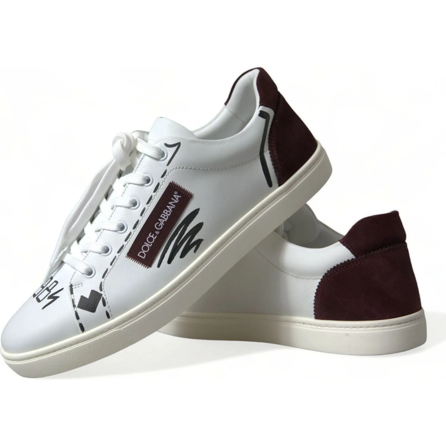 Dolce & Gabbana Exclusive White Bordeaux Low Top Sneakers