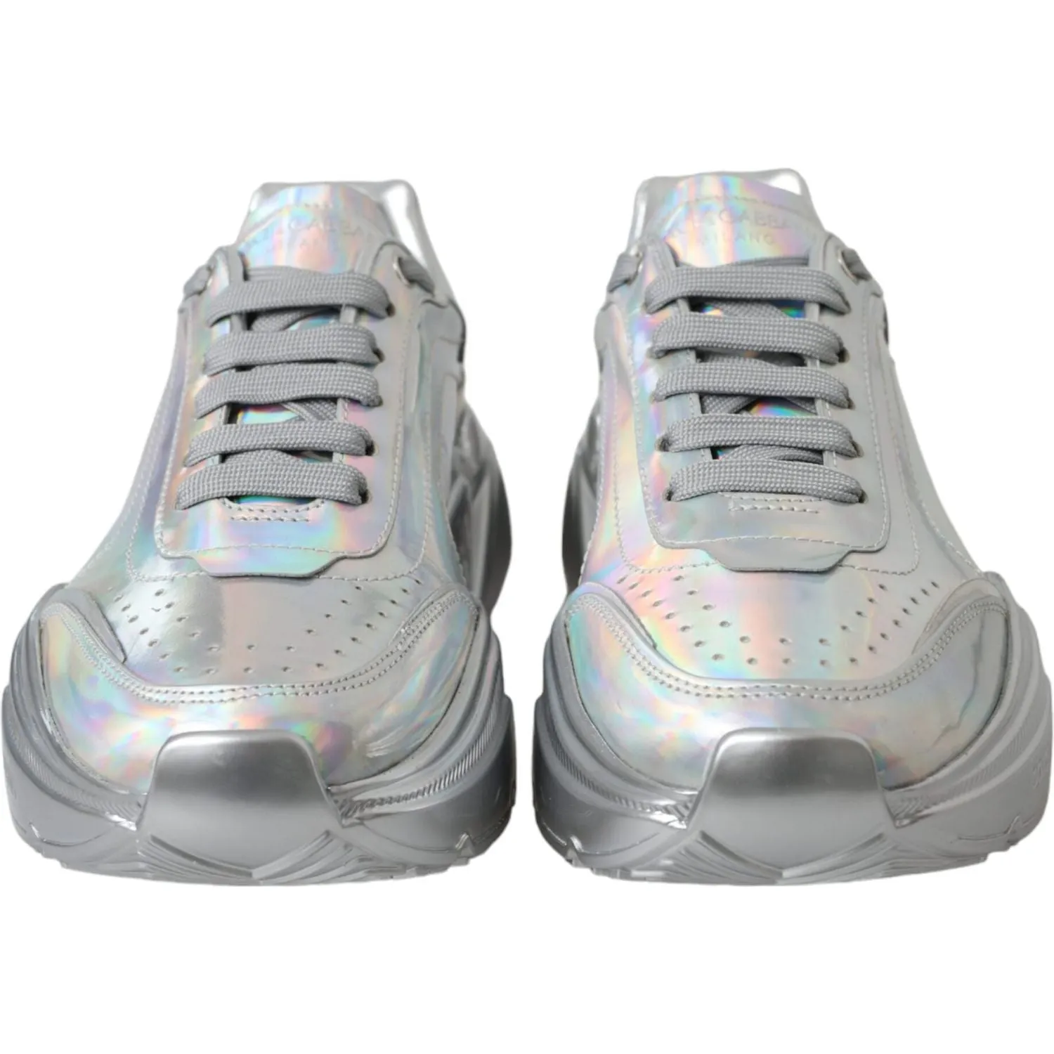 Dolce & Gabbana Silver Iridescent DAYMASTER Leather Sneakers Shoes