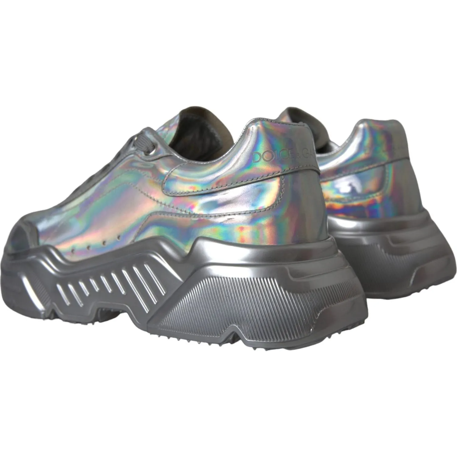 Dolce & Gabbana Silver Iridescent DAYMASTER Leather Sneakers Shoes