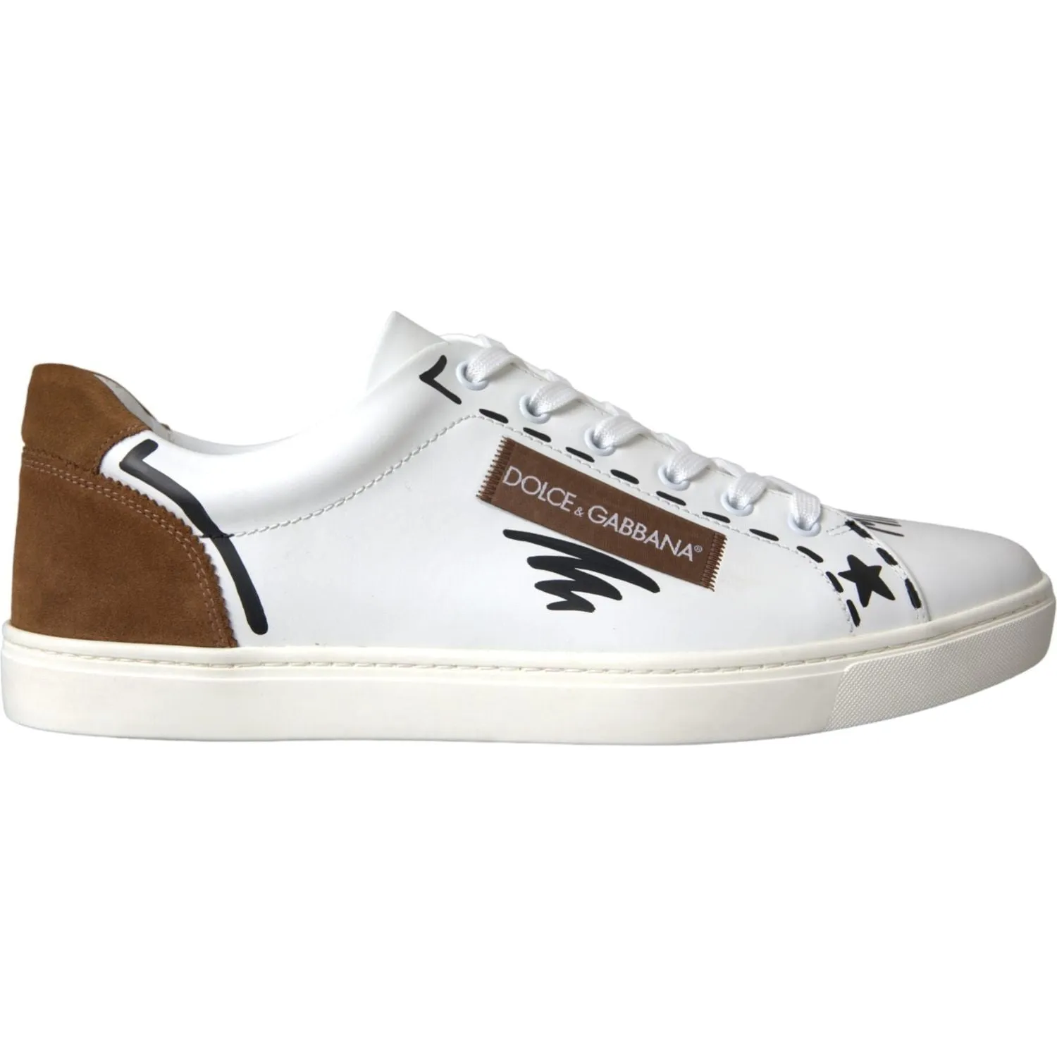 Dolce & Gabbana White Brown Leather Logo Low Top Sneakers Shoes