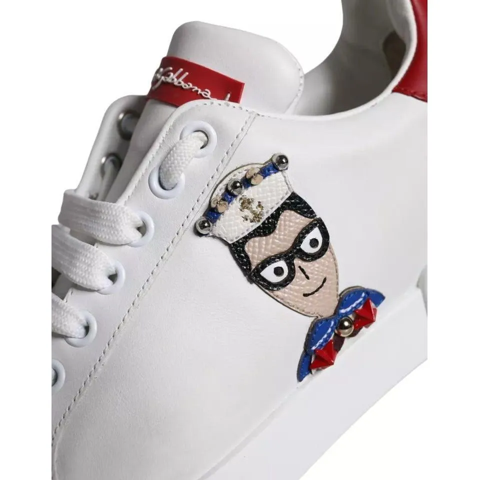 Dolce & Gabbana White Patch Calfskin Nappa Portofino Sneakers Shoes