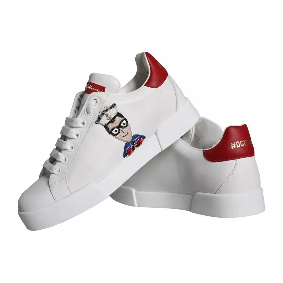 Dolce & Gabbana White Patch Calfskin Nappa Portofino Sneakers Shoes