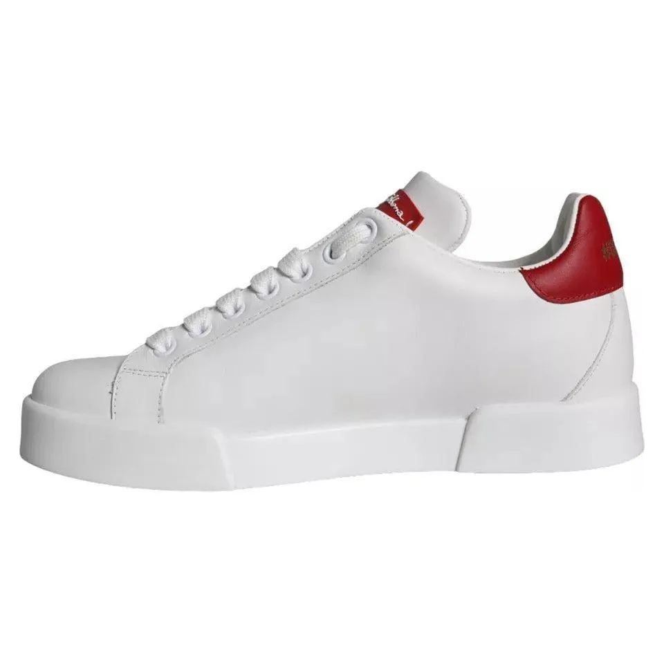 Dolce & Gabbana White Patch Calfskin Nappa Portofino Sneakers Shoes