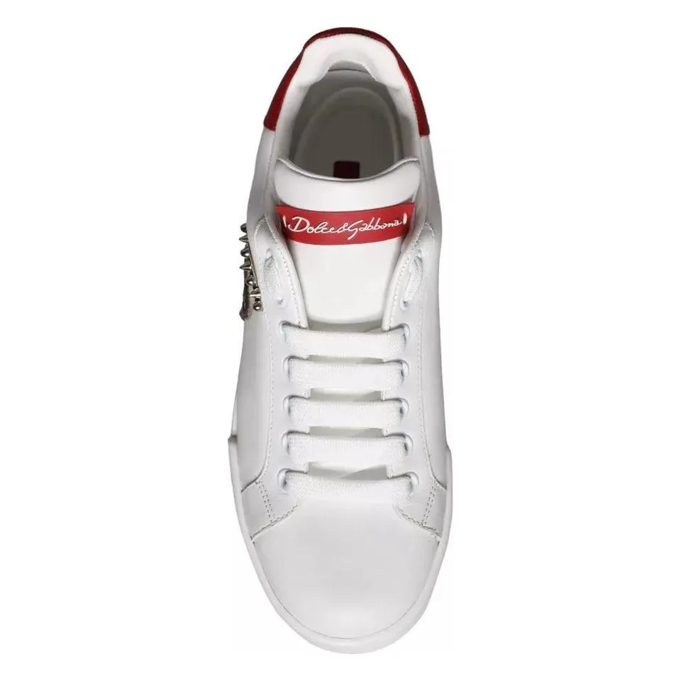 Dolce & Gabbana White Patch Calfskin Nappa Portofino Sneakers Shoes