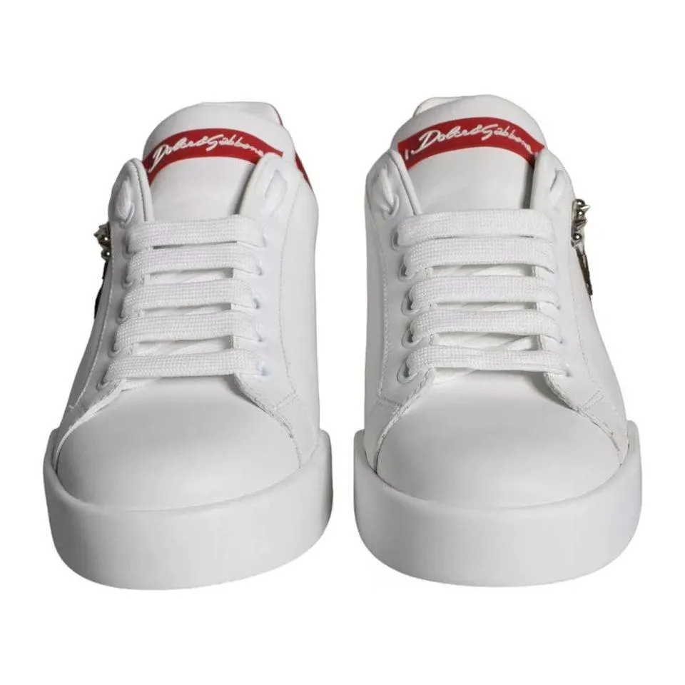 Dolce & Gabbana White Patch Calfskin Nappa Portofino Sneakers Shoes