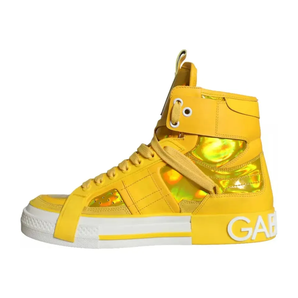 Dolce & Gabbana Yellow White Leather High Top Sneakers Shoes