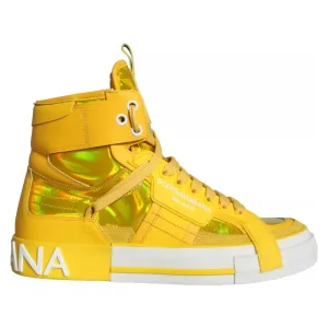 Dolce & Gabbana Yellow White Leather High Top Sneakers Shoes