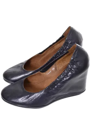 Dries Van Noten Midnight Blue Leather Wedge Pumps Covered Heels 7.5