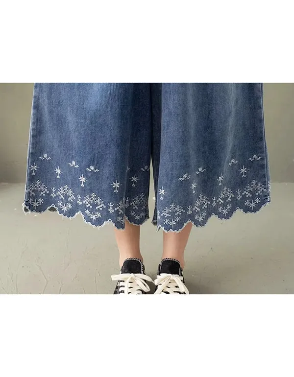 Embroidered Denim Summer Wide-leg Pants