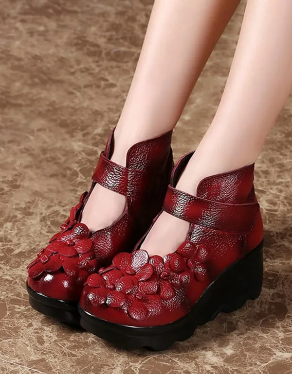 Ethnic Style Flowers Retro Wedge Heel Shoes