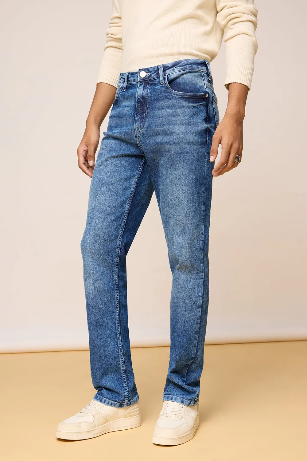 Faded Stone Blue Men's Straight Leg Jeans