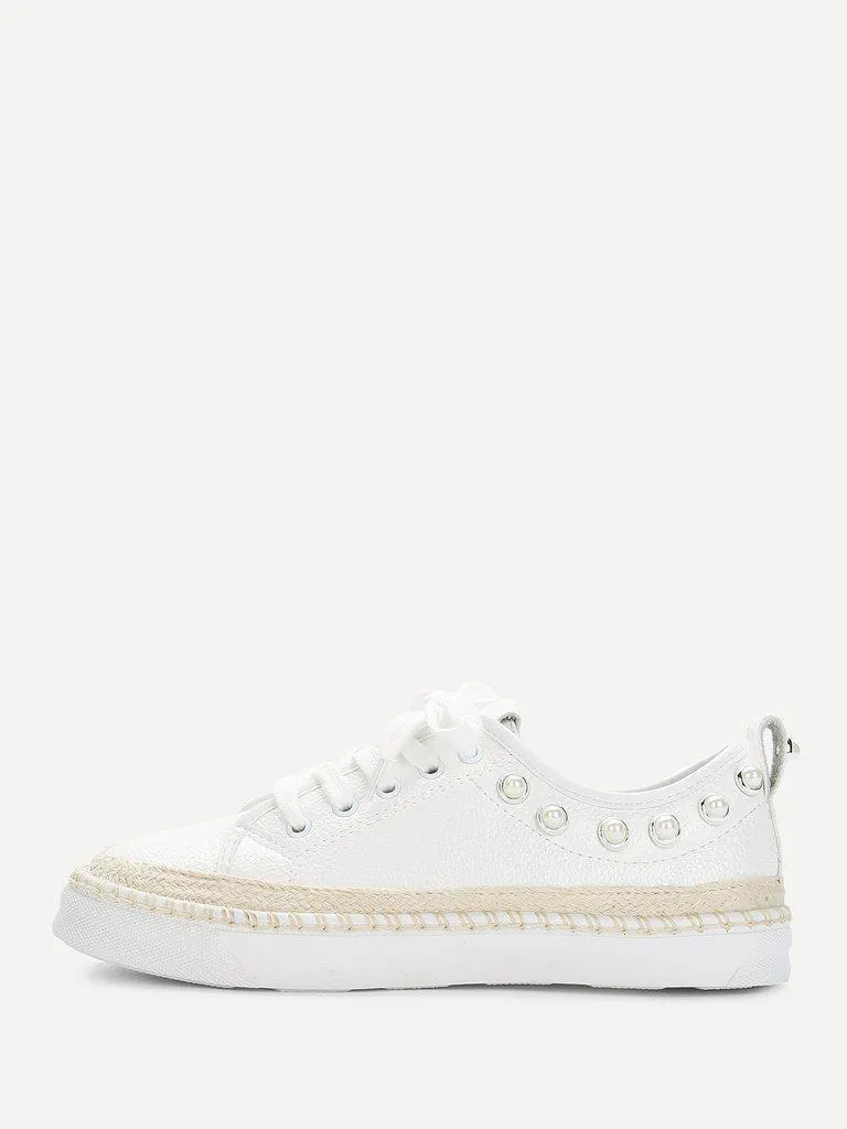 Faux Pearl Detail Lace Up Sneakers