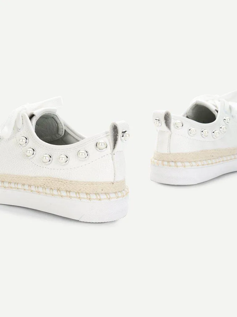 Faux Pearl Detail Lace Up Sneakers