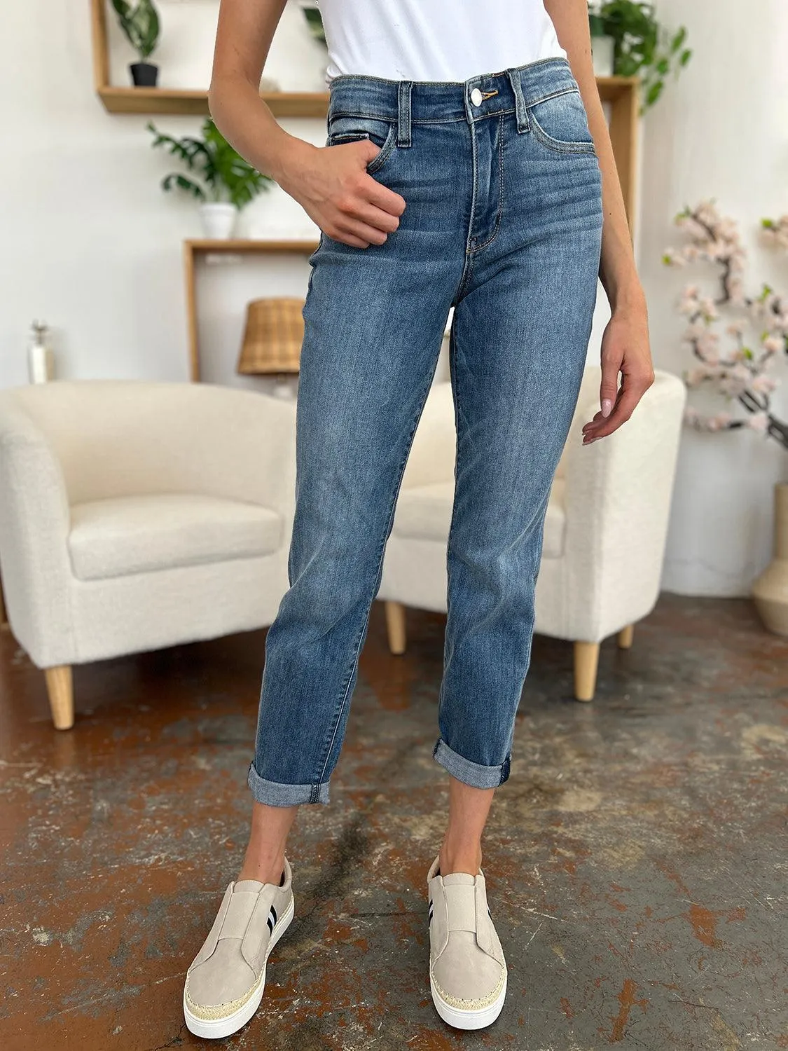 Full Size Cuffed Hem Slim Jeans