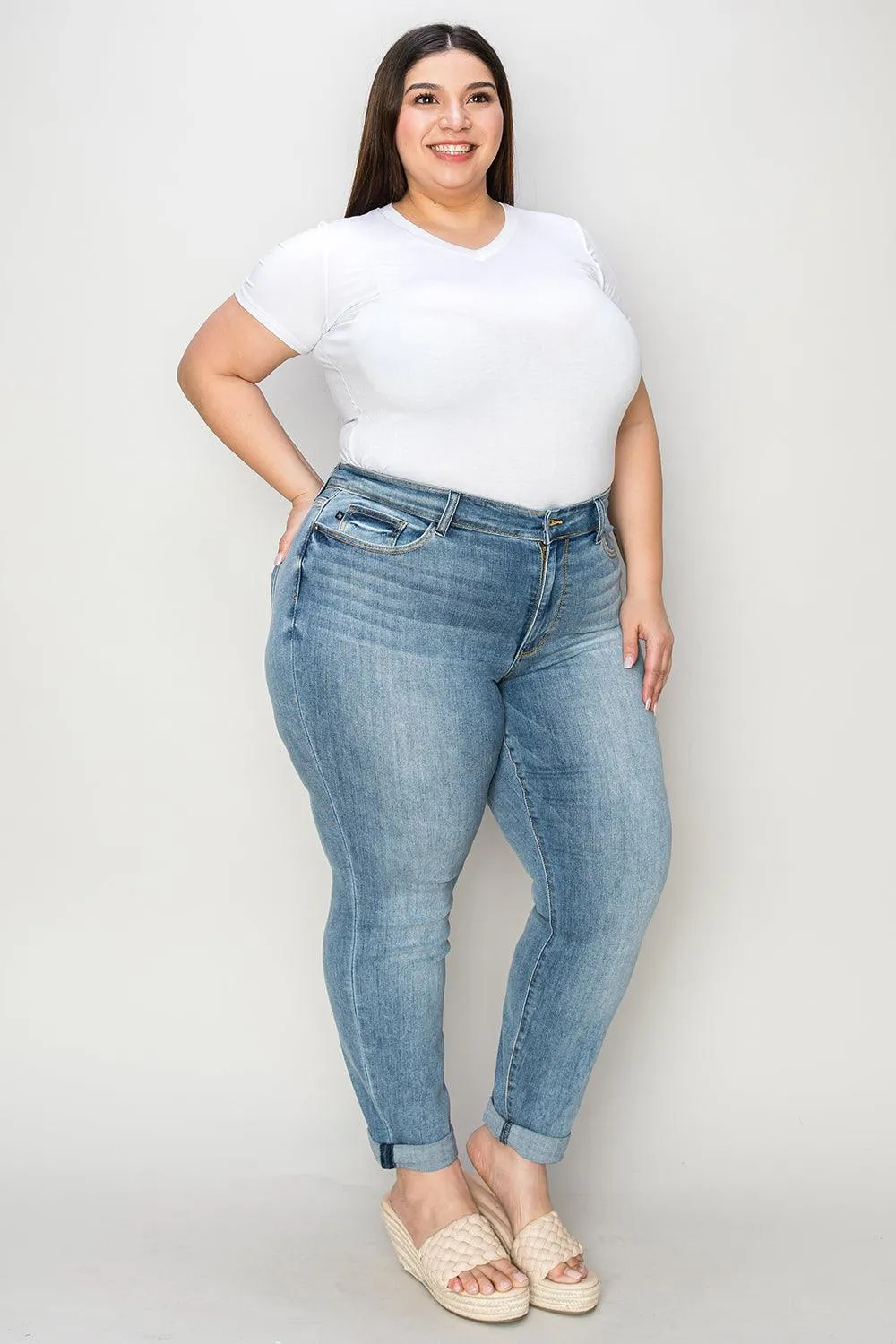 Full Size Cuffed Hem Slim Jeans