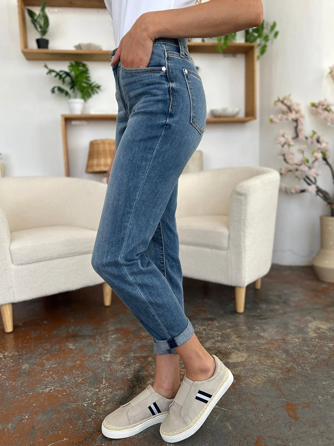 Full Size Cuffed Hem Slim Jeans