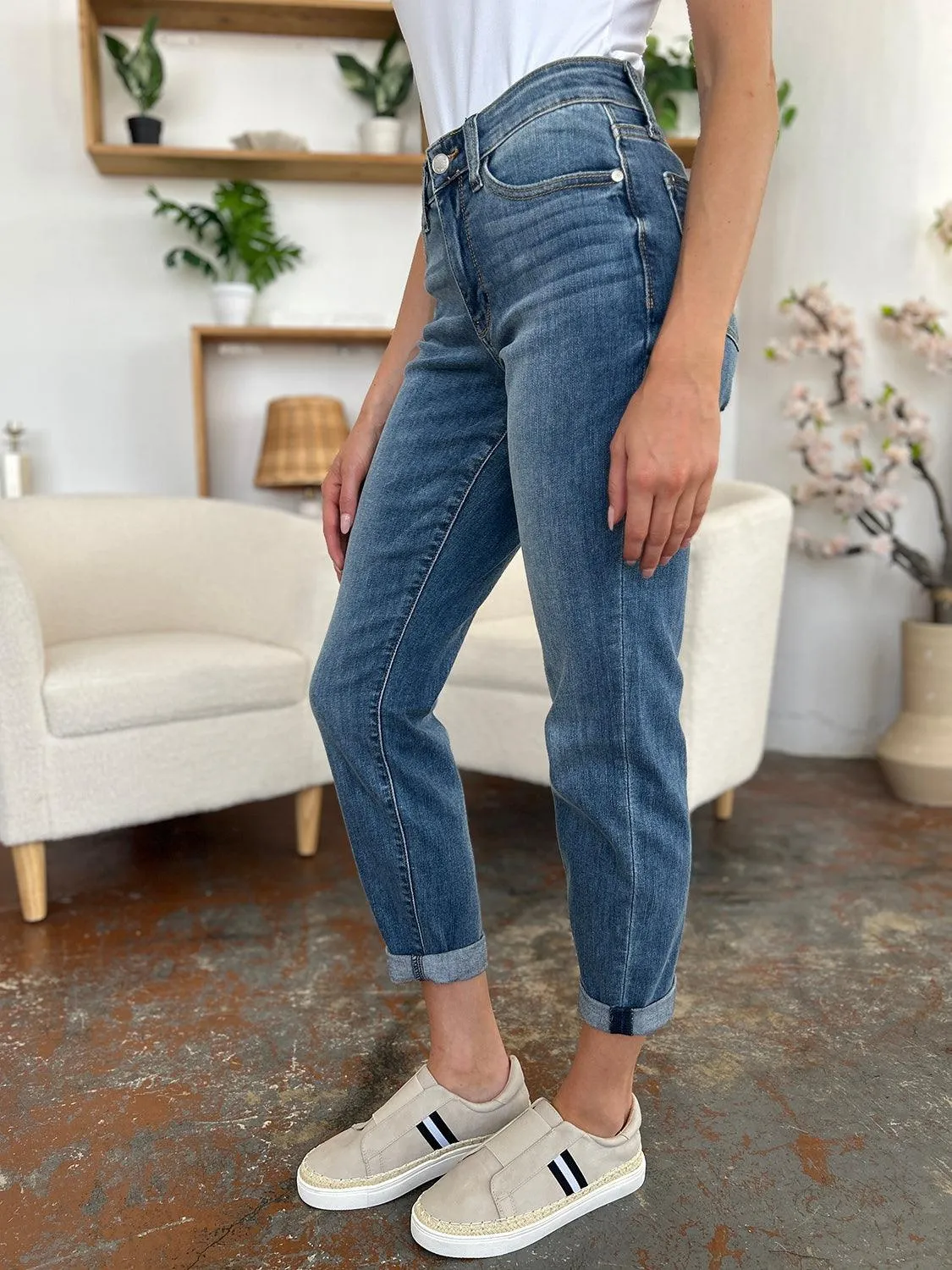 Full Size Cuffed Hem Slim Jeans