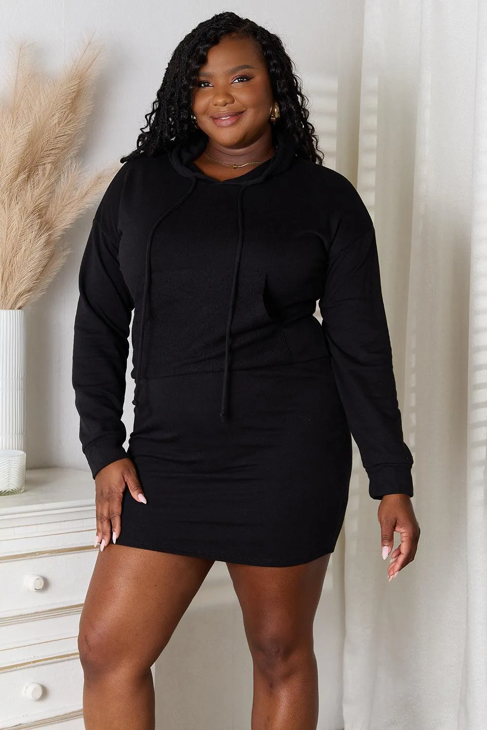 Full Size Drawstring Long Sleeve Hooded Dress